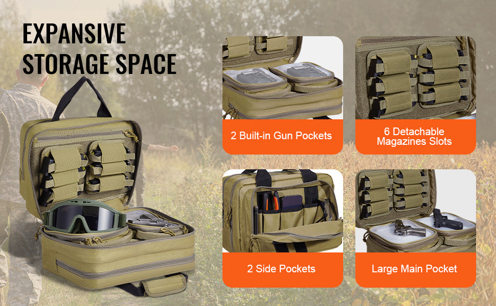 SucceBuy Tactical Range Backpack 2/6 Pistols Gun Backpack with Independent Pistol Bags and Magazines Pistol Backpack for Outdoor