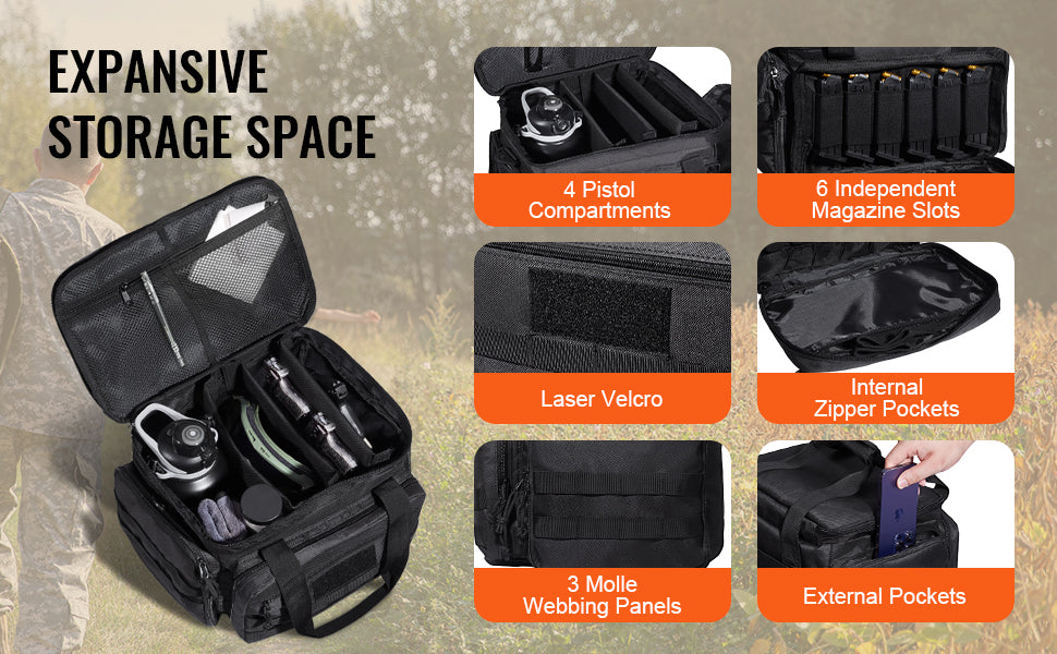 SucceBuy Tactical Range Backpack 2/6 Pistols Gun Backpack with Independent Pistol Bags and Magazines Pistol Backpack for Outdoor