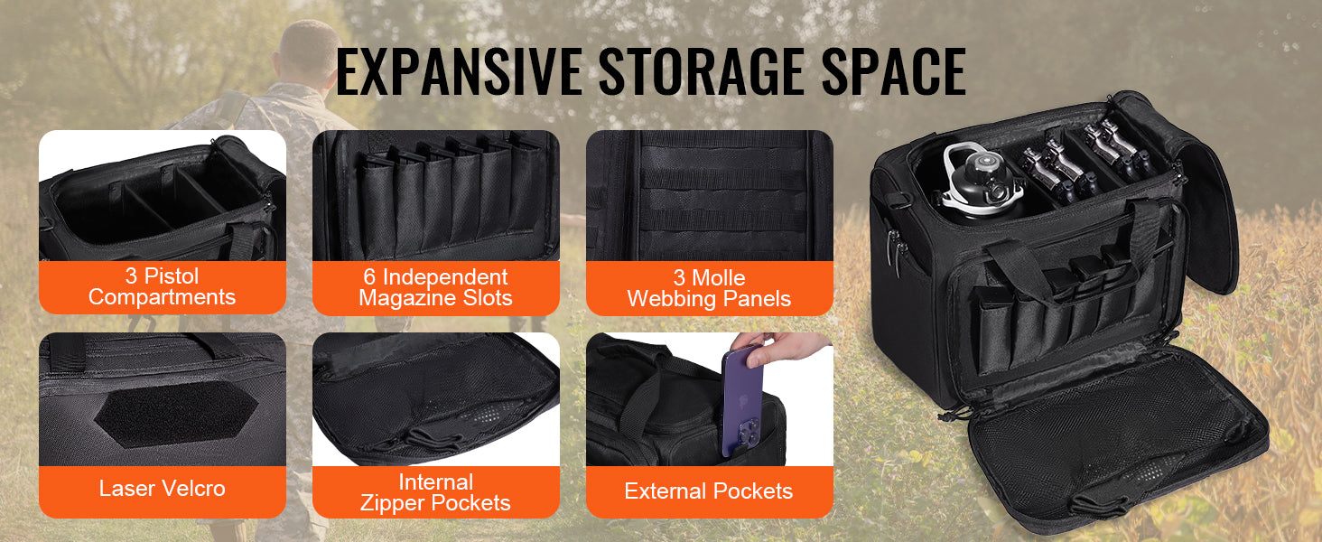 SucceBuy Tactical Range Backpack 2/6 Pistols Gun Backpack with Independent Pistol Bags and Magazines Pistol Backpack for Outdoor