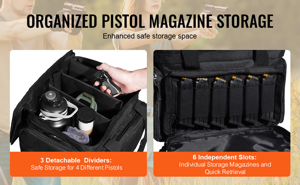 SucceBuy Tactical Range Backpack 2/6 Pistols Gun Backpack with Independent Pistol Bags and Magazines Pistol Backpack for Outdoor