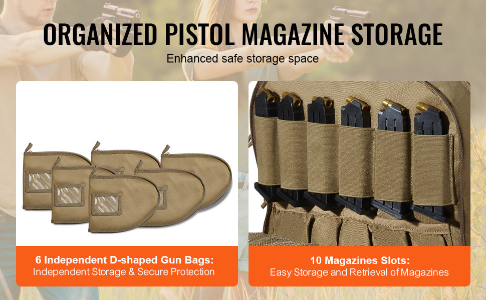 SucceBuy Tactical Range Backpack 2/6 Pistols Gun Backpack with Independent Pistol Bags and Magazines Pistol Backpack for Outdoor