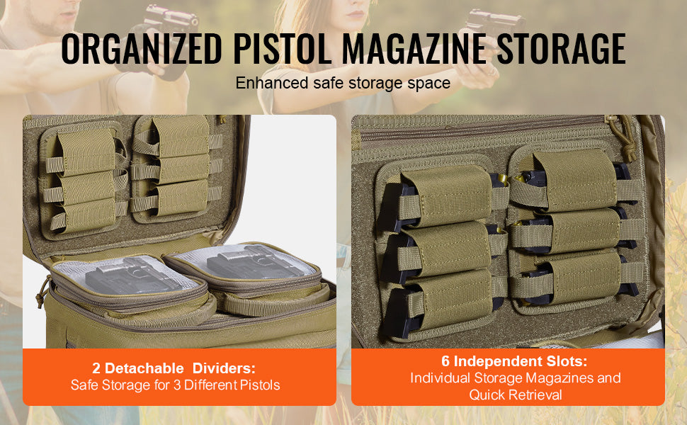 SucceBuy Tactical Range Backpack 2/6 Pistols Gun Backpack with Independent Pistol Bags and Magazines Pistol Backpack for Outdoor