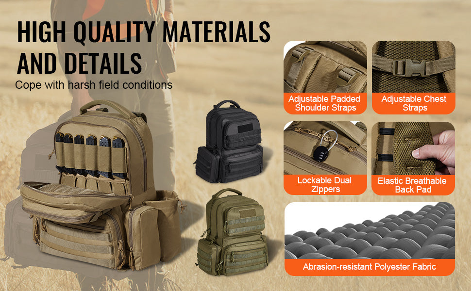 SucceBuy Tactical Range Backpack 2/6 Pistols Gun Backpack with Independent Pistol Bags and Magazines Pistol Backpack for Outdoor