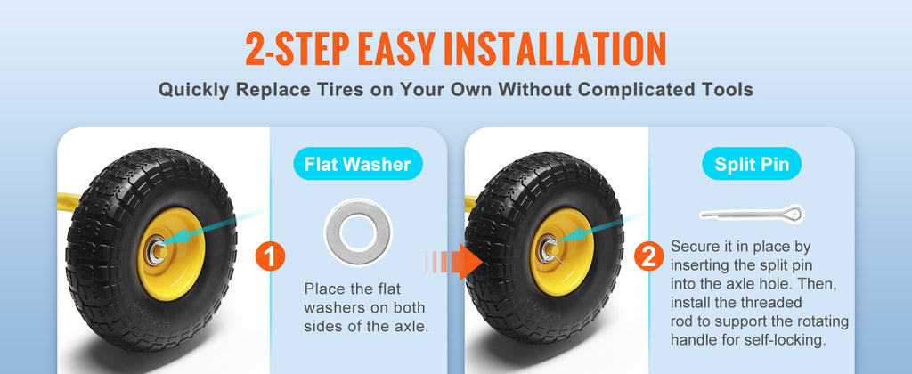 SucceBuy 2-Pack Solid PU Run-Flat Tire Wheel 10" Flat Free Tubeless Tires and Wheels for Dollies Garden Trailers Various Carts