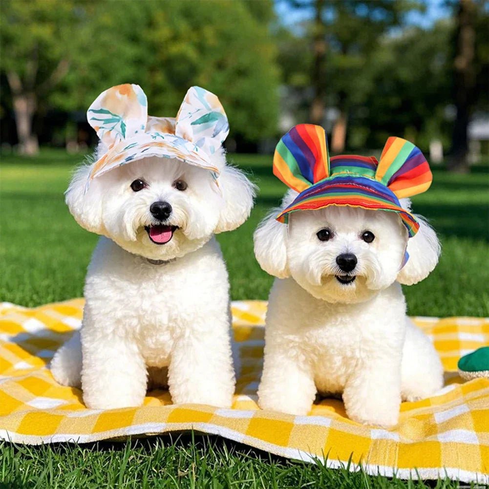Spring and Autum Cute Cat and Dog Hat Pet Outdoor Sunscreen Breathable Dog Fisherman Hat Cat Leaky Ear Sunshade Floral Hat - Beauty