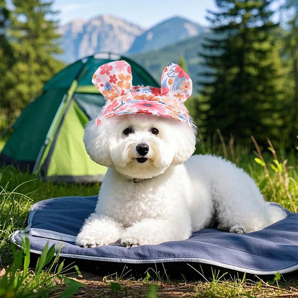 Spring and Autum Cute Cat and Dog Hat Pet Outdoor Sunscreen Breathable Dog Fisherman Hat Cat Leaky Ear Sunshade Floral Hat - Beauty