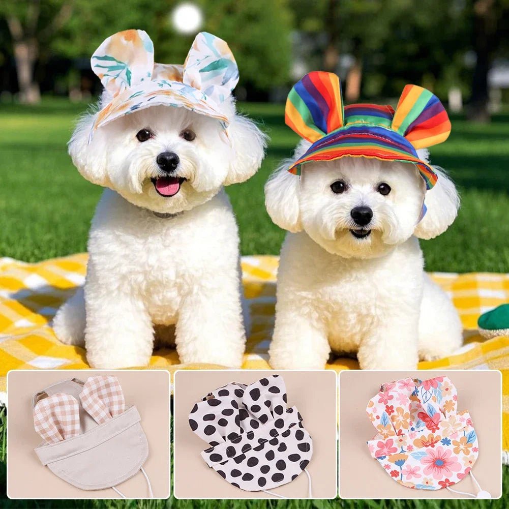 Spring and Autum Cute Cat and Dog Hat Pet Outdoor Sunscreen Breathable Dog Fisherman Hat Cat Leaky Ear Sunshade Floral Hat - Beauty