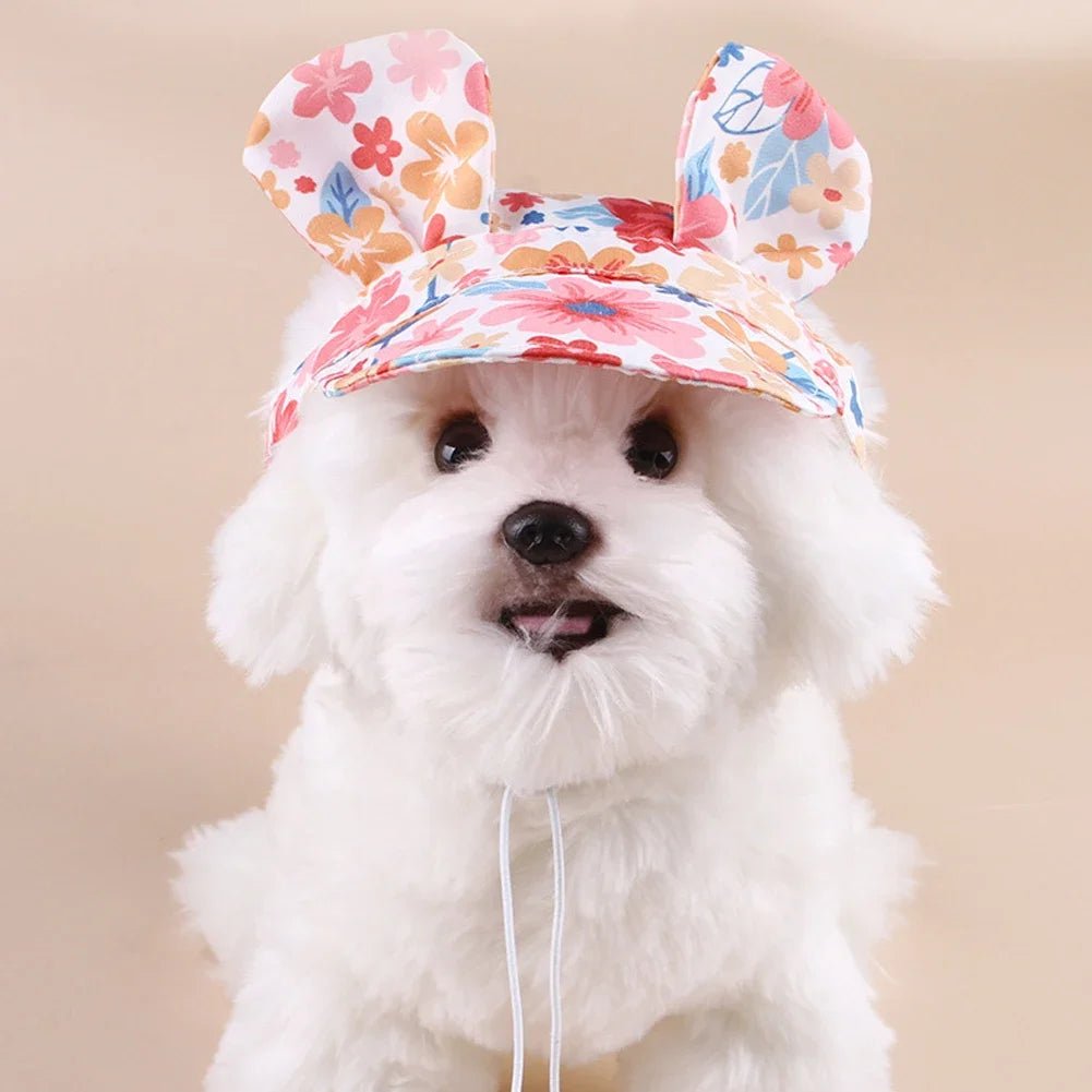 Spring and Autum Cute Cat and Dog Hat Pet Outdoor Sunscreen Breathable Dog Fisherman Hat Cat Leaky Ear Sunshade Floral Hat - Beauty