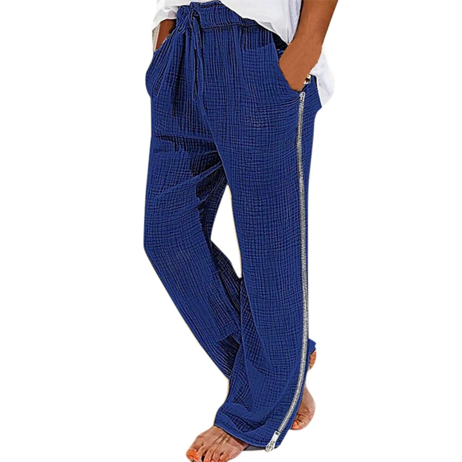 Spring Autumn Men’S Solid Casual Pocket Side Zipper Wide Leg Pants Elastic Waist Belt Loose Pants Sport Wide Leg Trousers - Beauty