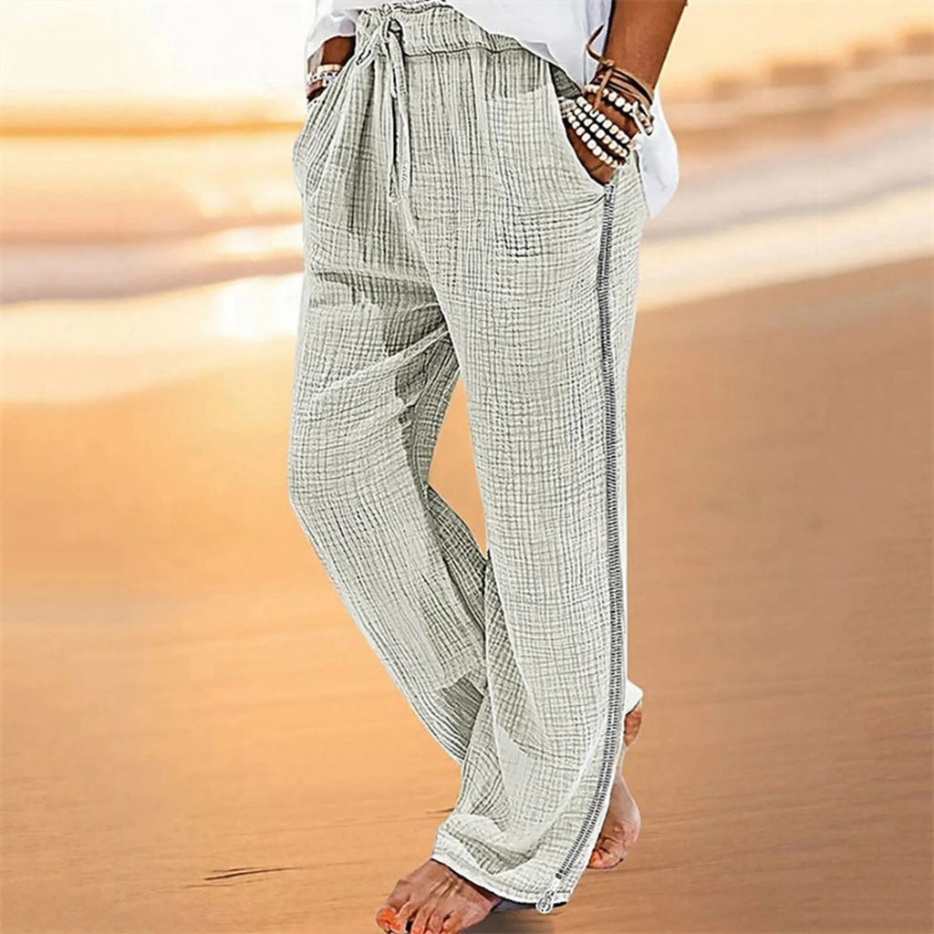Spring Autumn Men’S Solid Casual Pocket Side Zipper Wide Leg Pants Elastic Waist Belt Loose Pants Sport Wide Leg Trousers - Beauty