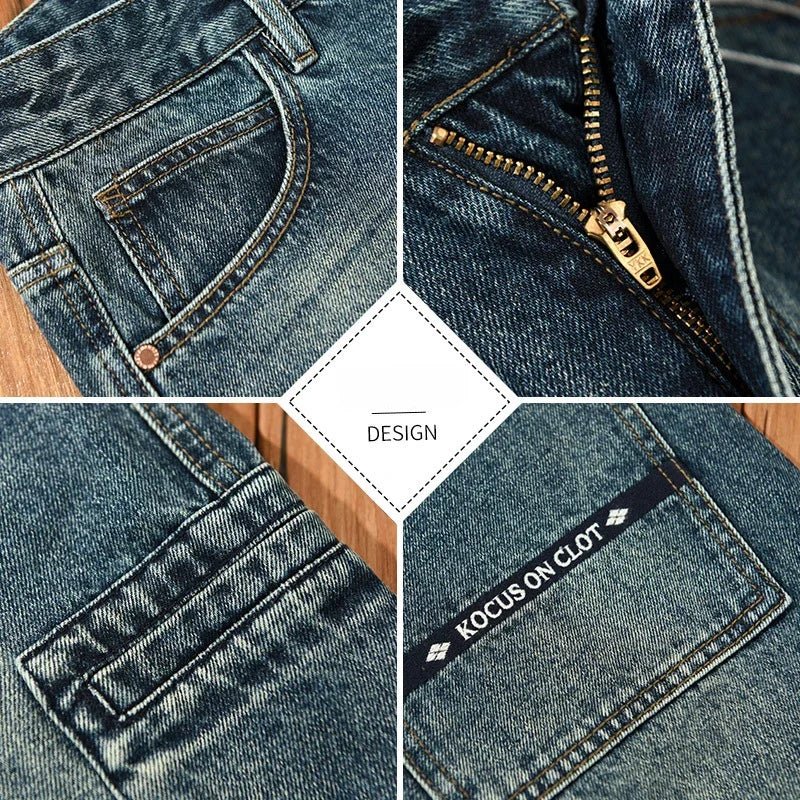 Spring Autumn New Cotton Retro Washed Jeans Men Clothing Casual Loose Straight Men Trousers AG7180 - Beauty
