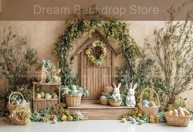 Spring Easter Background Photography Cute Rabbit Carrot Bunny Egg House Backdrop Decor for Kids Birthday Cake Smash Photo Studio - Beauty