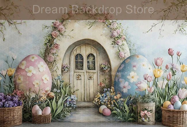 Spring Easter Background Photography Cute Rabbit Carrot Bunny Egg House Backdrop Decor for Kids Birthday Cake Smash Photo Studio - Beauty
