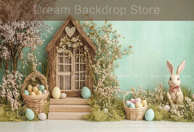 Spring Easter Background Photography Cute Rabbit Carrot Bunny Egg House Backdrop Decor for Kids Birthday Cake Smash Photo Studio - Beauty