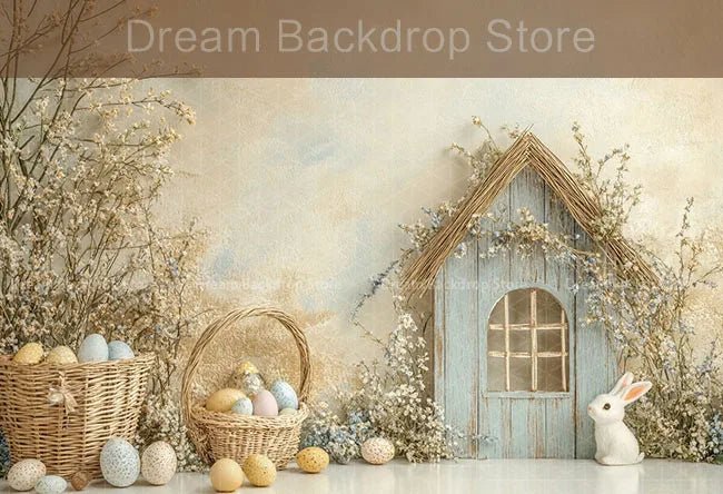Spring Easter Background Photography Cute Rabbit Carrot Bunny Egg House Backdrop Decor for Kids Birthday Cake Smash Photo Studio - Beauty