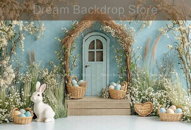 Spring Easter Background Photography Cute Rabbit Carrot Bunny Egg House Backdrop Decor for Kids Birthday Cake Smash Photo Studio - Beauty