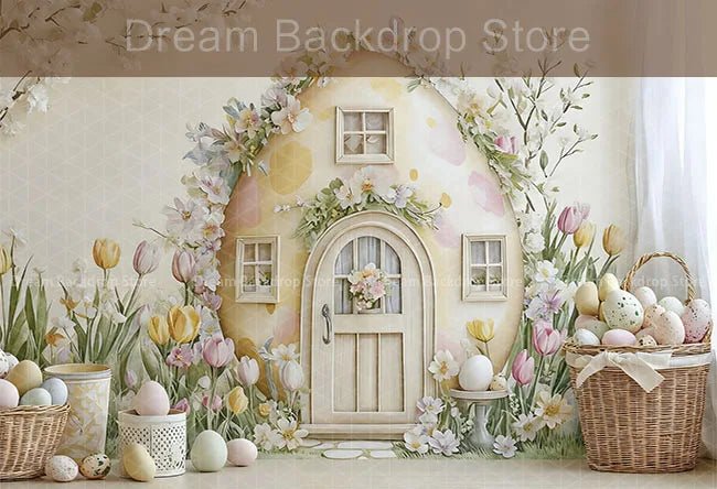 Spring Easter Background Photography Cute Rabbit Carrot Bunny Egg House Backdrop Decor for Kids Birthday Cake Smash Photo Studio - Beauty
