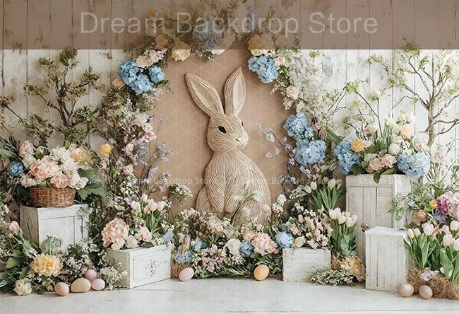 Spring Easter Background Photography Cute Rabbit Carrot Bunny Egg House Backdrop Decor for Kids Birthday Cake Smash Photo Studio - Beauty