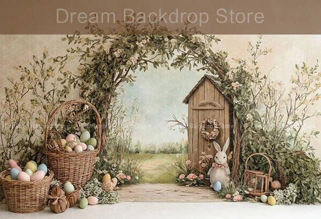 Spring Easter Background Photography Cute Rabbit Carrot Bunny Egg House Backdrop Decor for Kids Birthday Cake Smash Photo Studio - Beauty