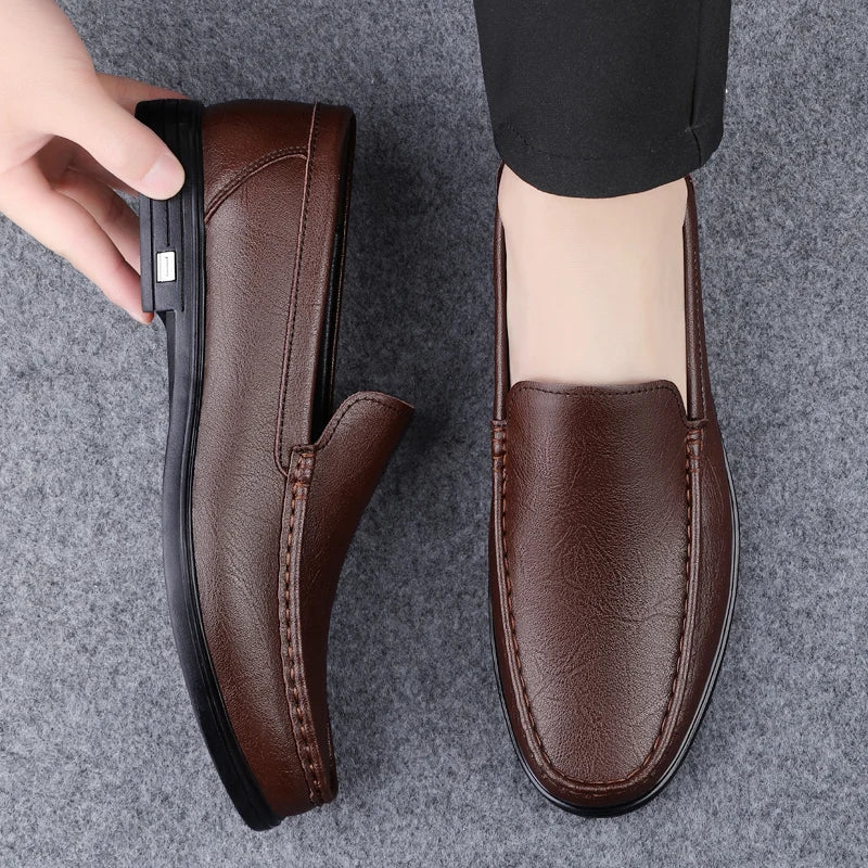 Spring Genuine Leather Men's Loafers Comfortable Slip - on Driving Casual Low Heel Shoes Soft Bottom Business Dating Loafers Shoes - Beauty