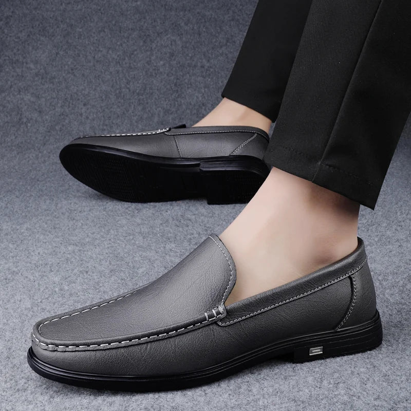 Spring Genuine Leather Men's Loafers Comfortable Slip - on Driving Casual Low Heel Shoes Soft Bottom Business Dating Loafers Shoes - Beauty