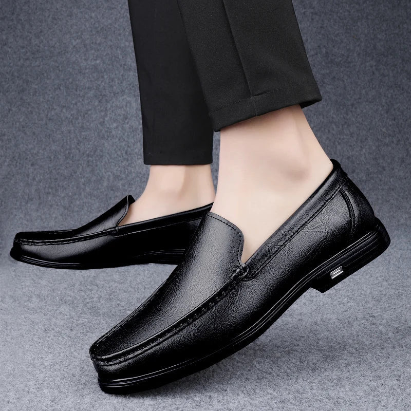 Spring Genuine Leather Men's Loafers Comfortable Slip - on Driving Casual Low Heel Shoes Soft Bottom Business Dating Loafers Shoes - Beauty