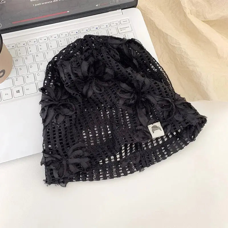 Spring Summer New Korean Crochet Pullover Hats Women Outdoor Travel Fashionable Versatile Sweet Hollow Breathable Beanies Cap - Beauty