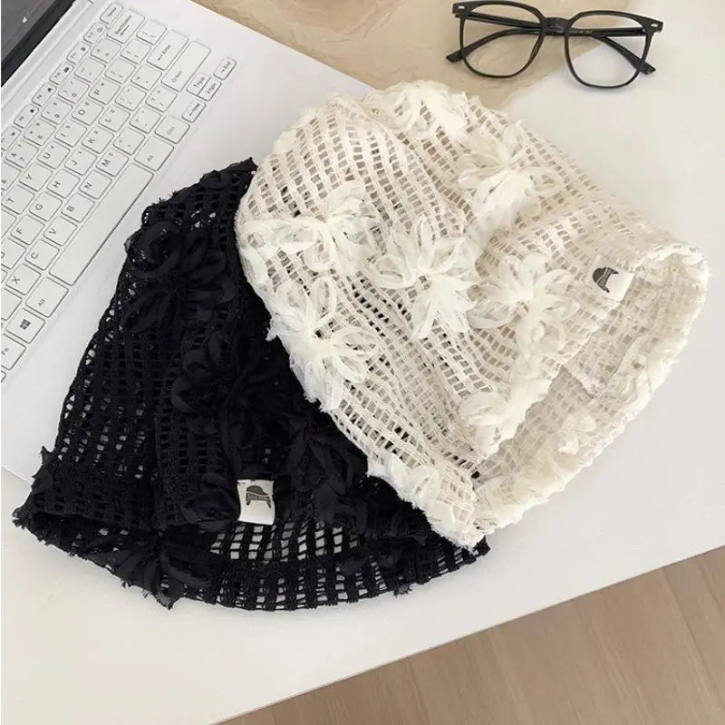 Spring Summer New Korean Crochet Pullover Hats Women Outdoor Travel Fashionable Versatile Sweet Hollow Breathable Beanies Cap - Beauty