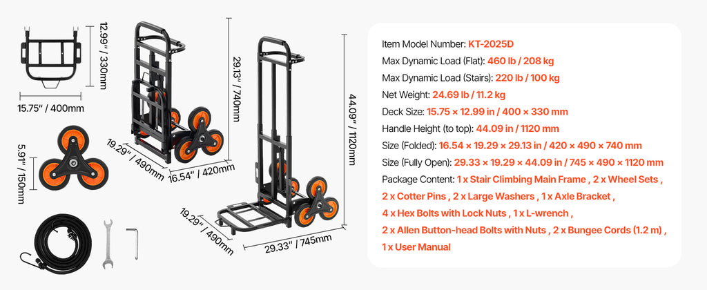 SucceBuy Stair Climbing Cart 220 lbs Stair-Climbing Capacity Heavy-Duty Folding Trolley Cart w/ Telescoping Handle for Groceries