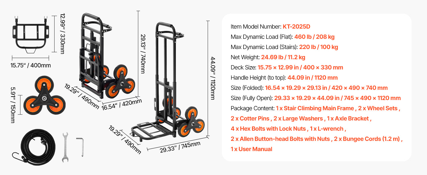 SucceBuy Stair Climbing Cart 220 lbs Stair-Climbing Capacity Heavy-Duty Folding Trolley Cart w/ Telescoping Handle for Groceries