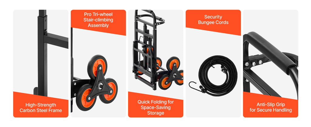 SucceBuy Stair Climbing Cart 220 lbs Stair-Climbing Capacity Heavy-Duty Folding Trolley Cart w/ Telescoping Handle for Groceries