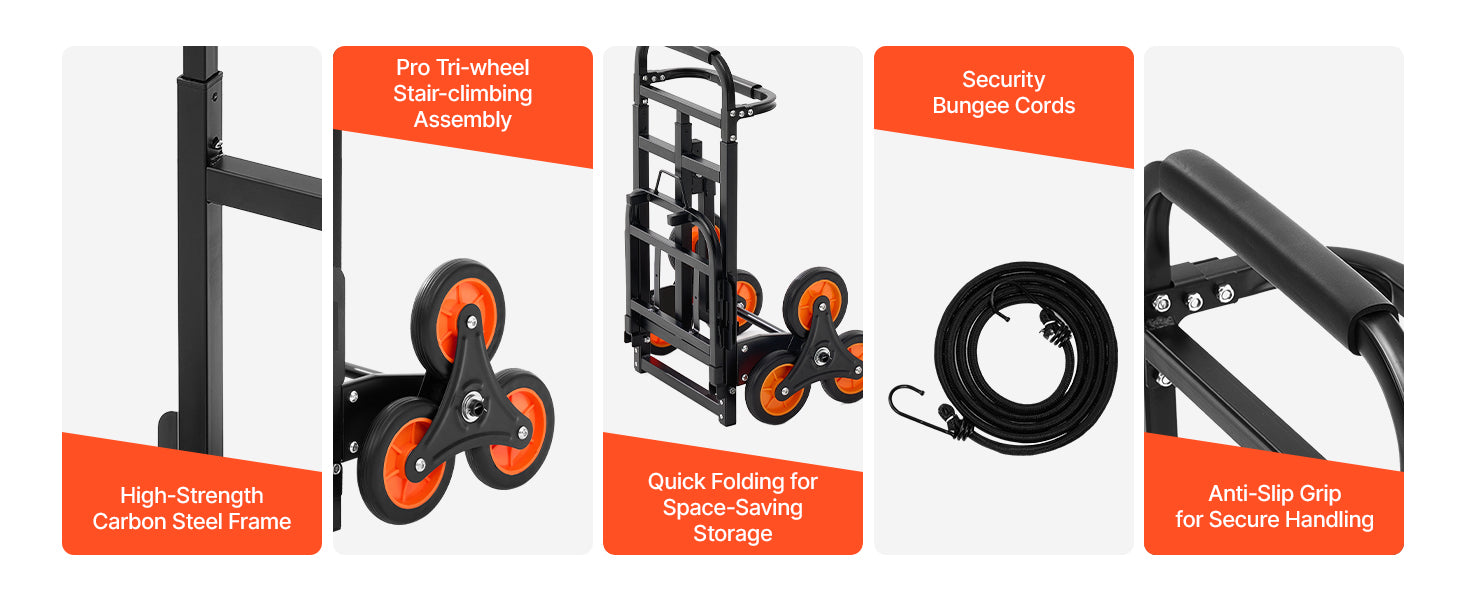 SucceBuy Stair Climbing Cart 220 lbs Stair-Climbing Capacity Heavy-Duty Folding Trolley Cart w/ Telescoping Handle for Groceries