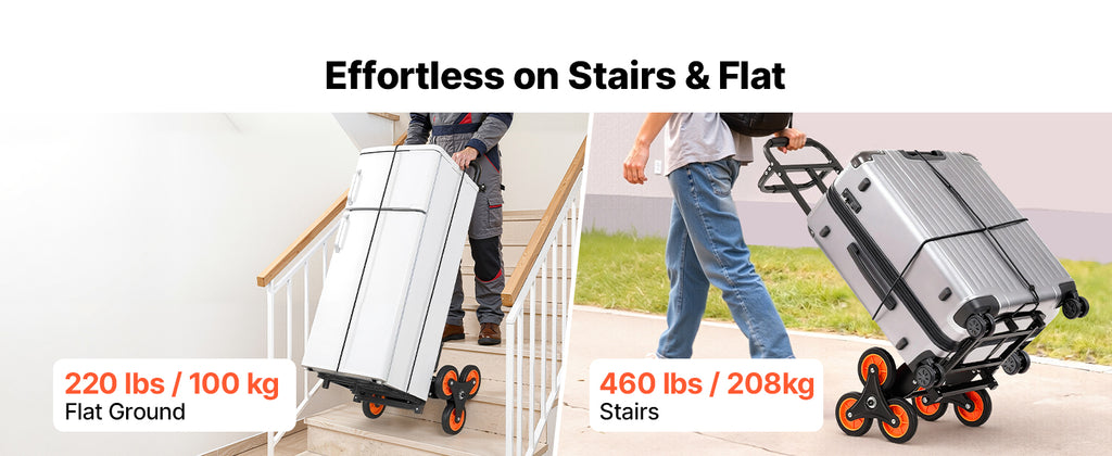 SucceBuy Stair Climbing Cart 220 lbs Stair-Climbing Capacity Heavy-Duty Folding Trolley Cart w/ Telescoping Handle for Groceries