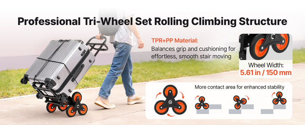 SucceBuy Stair Climbing Cart 220 lbs Stair-Climbing Capacity Heavy-Duty Folding Trolley Cart w/ Telescoping Handle for Groceries