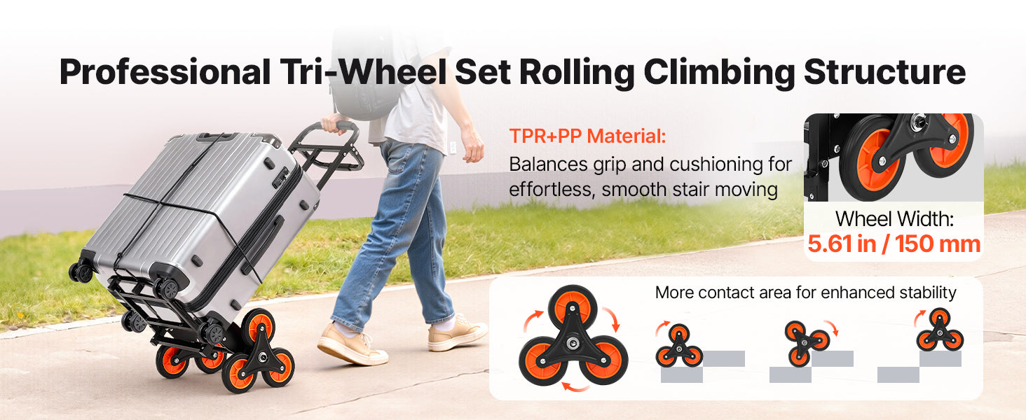 SucceBuy Stair Climbing Cart 220 lbs Stair-Climbing Capacity Heavy-Duty Folding Trolley Cart w/ Telescoping Handle for Groceries