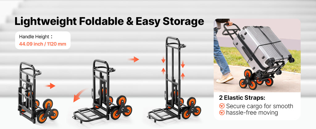 SucceBuy Stair Climbing Cart 220 lbs Stair-Climbing Capacity Heavy-Duty Folding Trolley Cart w/ Telescoping Handle for Groceries