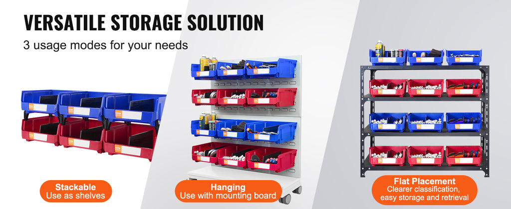 SucceBuy 6pcs Garage Storage Bin Hanging Stackable Wall Mounted Organizer Bin Stacking Containers for Closet Kitchen Office
