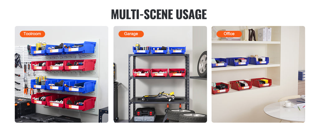 SucceBuy 6pcs Garage Storage Bin Hanging Stackable Wall Mounted Organizer Bin Stacking Containers for Closet Kitchen Office