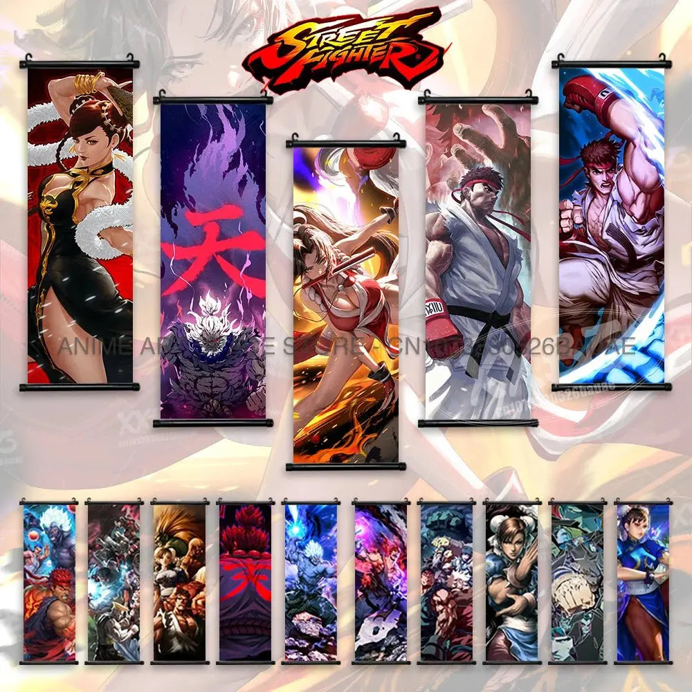 Street Fighter Hanging Painting Fighting Game Wall Artwork Gouken Scrolls Picture Sakura Kasugano Print Canvas Poster Home Decor - Beauty