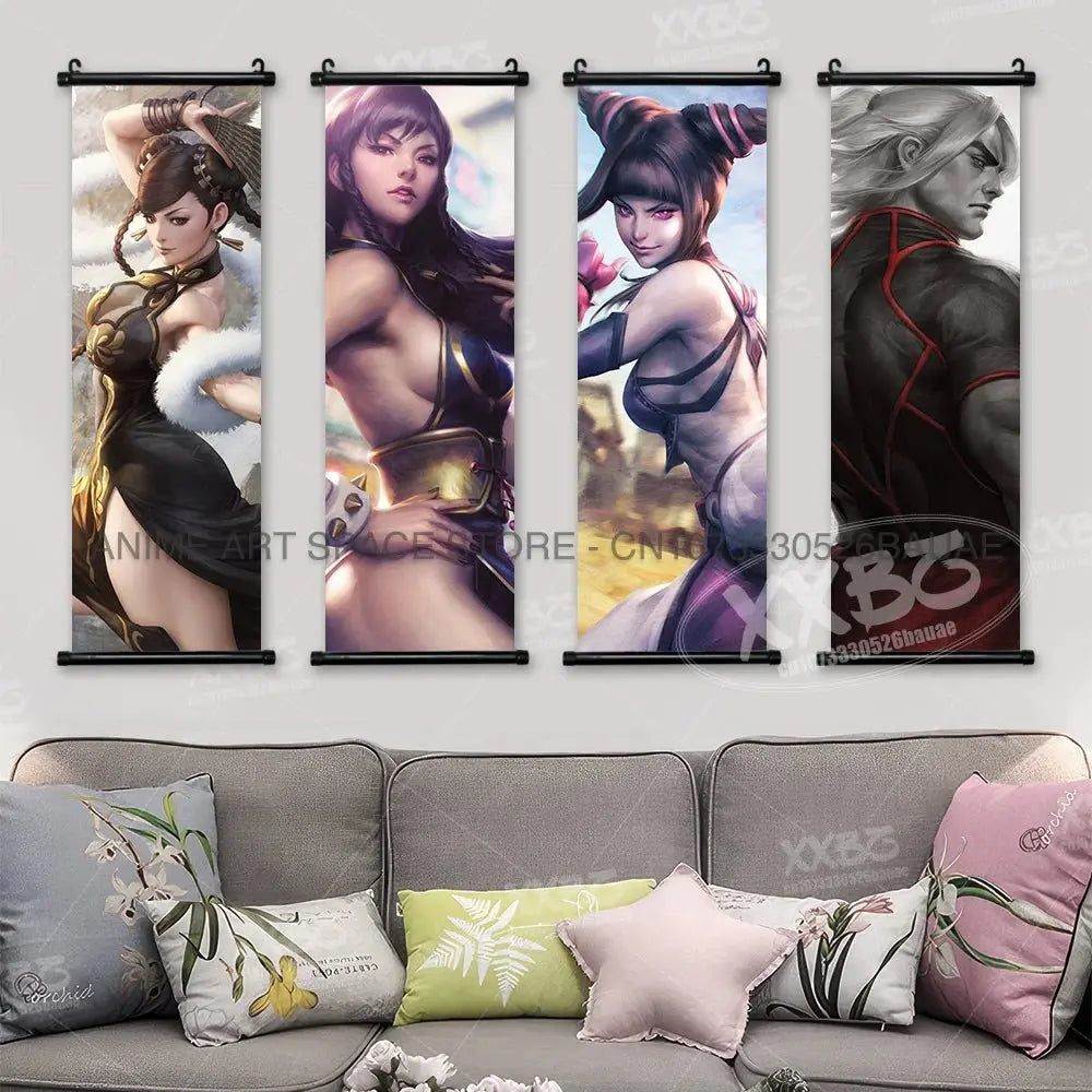 Street Fighter Hanging Painting Fighting Game Wall Artwork Gouken Scrolls Picture Sakura Kasugano Print Canvas Poster Home Decor - Beauty