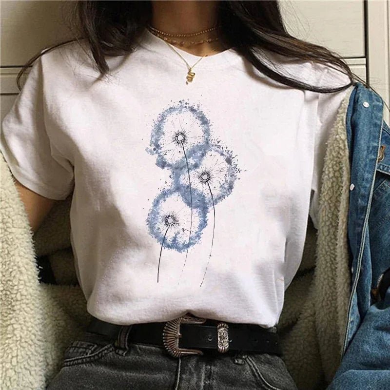 T-shirt Dandelion Fashion Watercolor 90s Short Sleeve Tshirt Spring Summer Female Tee Graphic T Shirt - Beauty