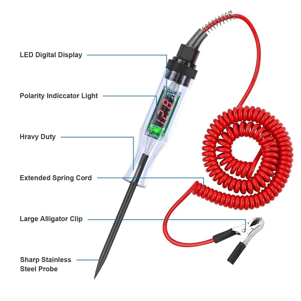 Test Light Automotive Circuit Tester 3 - 48V DC Digital LCD Display Prolong Spring Cable for Sedan,SUV,RV,Truck,Lawn Mower - Beauty