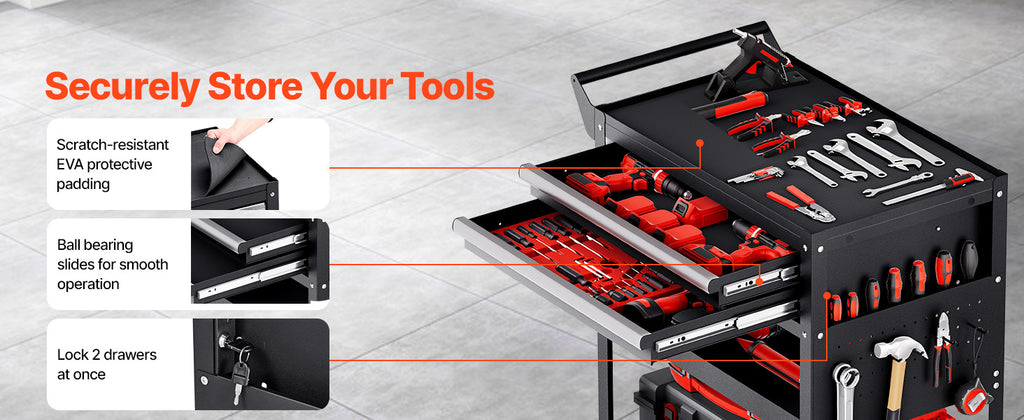 SucceBuy 5-Tier Tool Chest 2-Drawer Rolling Tool Work Cart with Locking & Pegboard Tools Storage Organizer for Garage Warehouse