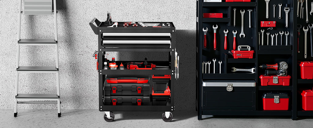SucceBuy 5-Tier Tool Chest 2-Drawer Rolling Tool Work Cart with Locking & Pegboard Tools Storage Organizer for Garage Warehouse