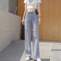 Torn Trousers with Pockets Women's Jeans Holes Blue High Waist Shot Female Denim Pants Ripped Vibrant R Wholesale Baggy Basics Z - Beauty