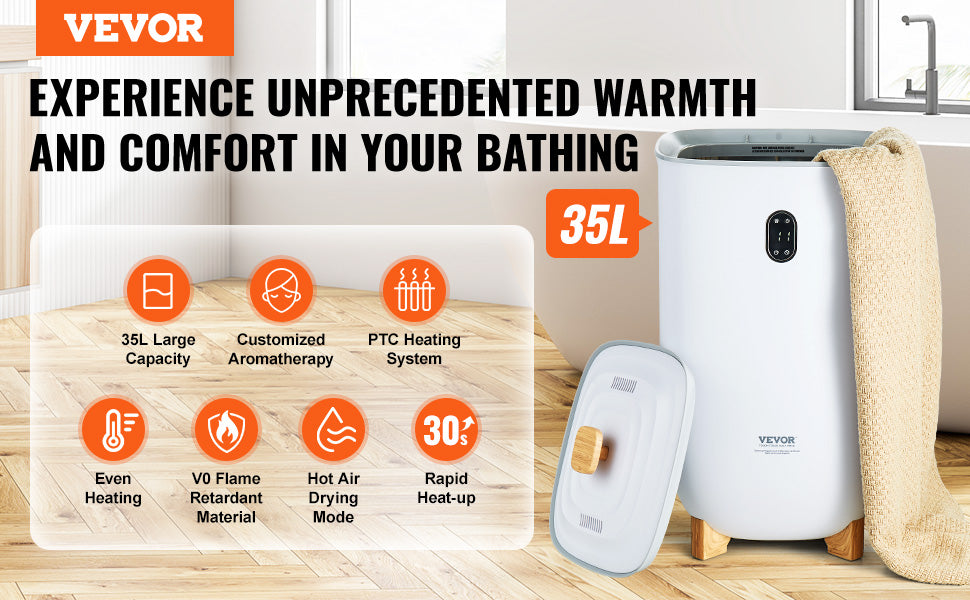 SucceBuy Towel Warmer 20L/25L/35L Towel Warmer Bucket with Auto Shut Off Child Lock LED Screen for Bathroom Spa Bathrobe Blanket