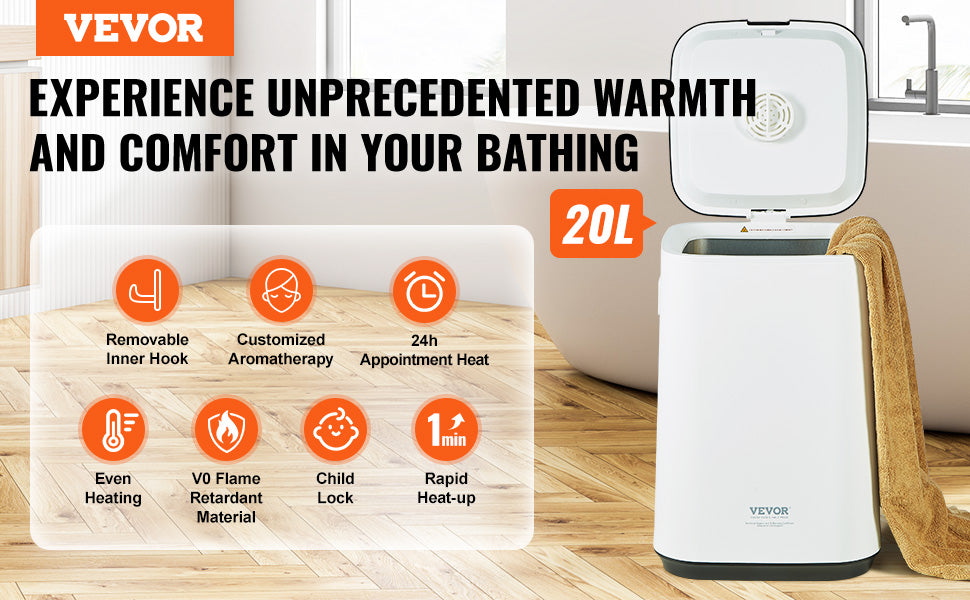 SucceBuy Towel Warmer 20L/25L/35L Towel Warmer Bucket with Auto Shut Off Child Lock LED Screen for Bathroom Spa Bathrobe Blanket