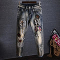 Trousers Torn Men's Jeans Embroidery Man Cowboy Pants with Holes Graphic Broken Ripped Cropped Retro Luxury Plus Size Cheap Goth - Beauty