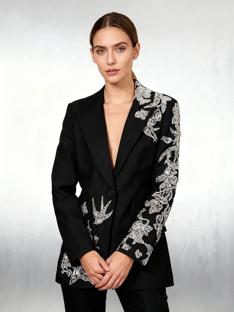 TWOTWINSTYLE Fashion Spliced Beading Temperament Blazers for Women Lapel Long Sleeves Tunic Elegant Blazer Female Clothing New - Beauty