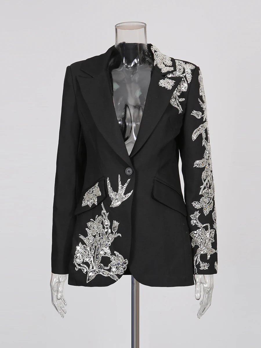 TWOTWINSTYLE Fashion Spliced Beading Temperament Blazers for Women Lapel Long Sleeves Tunic Elegant Blazer Female Clothing New - Beauty